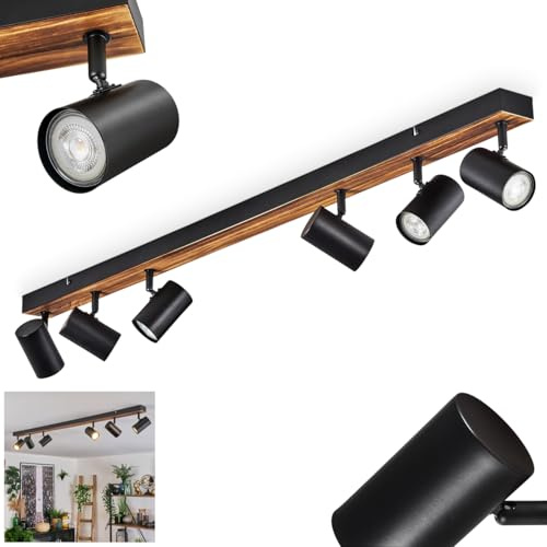HOFSTEIN Deckenleuchte Gesteira, 6-flammige Deckenlampe aus Metall/Holz in Schwarz/Dunkelbraun, Leuchte im Boho-Design, verstellbare Schirme, GU10, Esszimmer, Wohnzimmer, Küche, Schlafzimmer