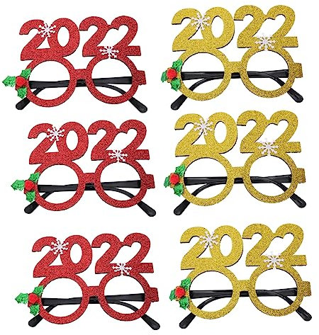 6 Stück 2022 2022 Brille Polarisierte Sonnenbrille Halloween-Brille Spaßbrillen des Neuen Jahres Gefälscht Neujahrsbrille Für Party Lustige Glitzerbrille Gläser Kostüm Vlies PRETYZOOM