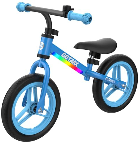 Gotrax KS12 Balance Bike for 2-5, 12 Toddlers Push Bike with LED Light, Adjustable Seat & Handlebar, Flat-Free Tires & Easy Assembly Kids Bicycle, Lightweight & No Pedal, Gift for Boys Girls, Blue