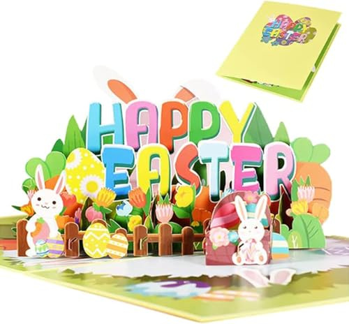 Carte de Pâques Pop Up, Carte Pâques, Carte de Pâques avec Enveloppe, Carte Paques Enfant, Cartes de Vœux 3D Joyeuses Pâques, Carte 3D de Pâques, pour Pâques Enfant Cadeaux Famille (Couleur A)