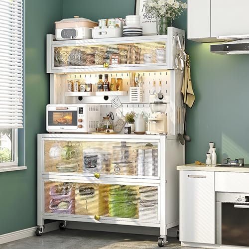 TWHZSAI 5-stöckiges Küchenregal mit staubdichter Schranktür und gebremsten Rollen, Mikrowellenherdregal, Bäckerregal, Küchenschrank mit Stecktafelzubehör für die Küchenhütte zu Hause