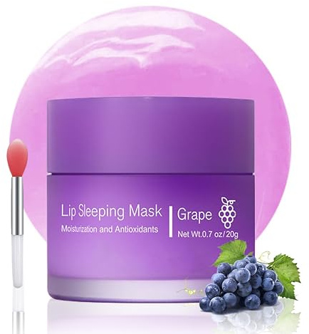Lip Sleeping Mask – Rosa sovande läppmask, långvarig fukt och vård, läppbalsam & läppolja, läppkräm fuktgivande läppvård för att minska fina linjer (druva)