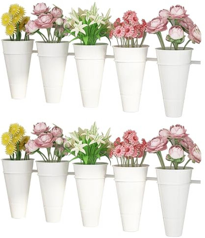 Seaux à Fleurs en Plastique, Support Mural décoratif pour Plantes, avec bac à Fleurs, présentoir pour Fleurs fraîches, pour intérieur et extérieur (Double rangée Blanche, 120 cm)