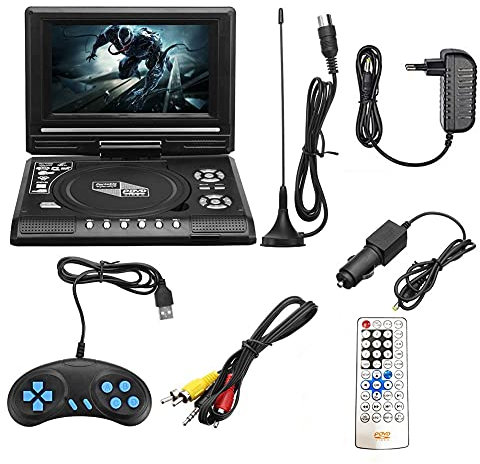 Giuneuow TV Portatile da 7,8 Pollici Lettore Dvd per Auto da Casa HD VCD CD Lettore MP3 HD EVD con TV/FM/USB/Funzione di Gioco-Spina UE