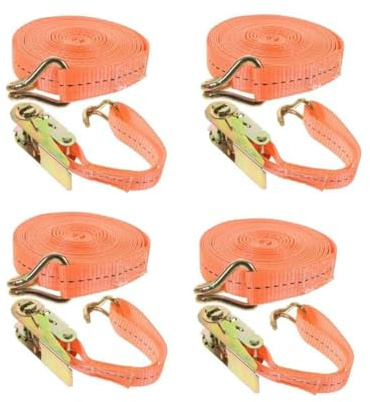 4 STK Spanngurte mit Ratsche Zurrgurt 2 m*25 mm Breit Belastbar bis 800 kg | Zurrgurt Orange Wetterfeste Basic Spanngurt Entspricht DIN EN 12195-2, für Ladungssicherung, LKW, Container, Trolleys