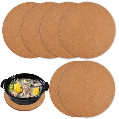 6 Stück Korkuntersetzer Rund 19cm Runde Topfuntersetzer Kork für Töpfe | Naturkork Untersetzer, rutschfest, Langlebig, für Kaffee, Tee, Wasserkocher, Töpfe, Pfannen, für Schüsseln, Küchenutensilien