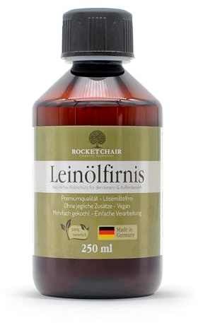 Rocketchair Leinölfirnis – 100% reines Premium Holzöl Made in Germany – Holzschutz & Holzpflege innen & außen – ideal für Möbel, Parkett, Arbeitsplatten & Schneidebretter (250ml)