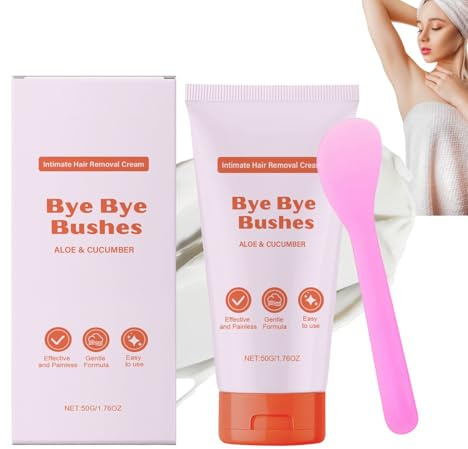 Bye-Bye-Bush Hair Removal Cream,Gentle Formula for Face, Legs,Underarms,Intimate and Bikini,Fast Painless Depilatory Cream with Spatula for Men & Women,Safe for Sensitive Skin