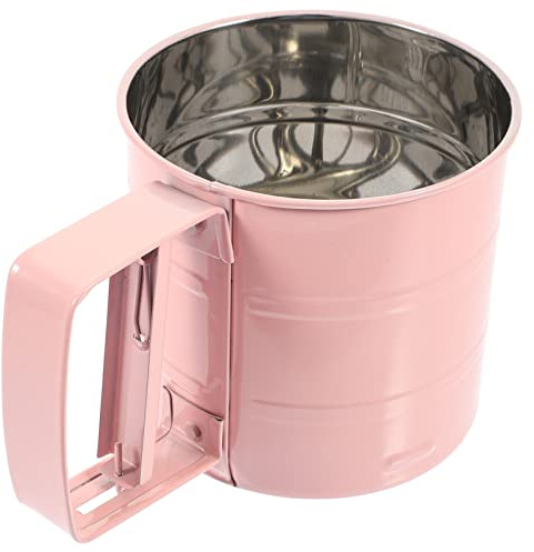 EXHUMKY Handheld Flour Sifter Cup with Handle, Small Pink Stainless Steel Flour Sieve for Baking, Hand-Operated Sifter for Home Cooking and Pastry Preparation