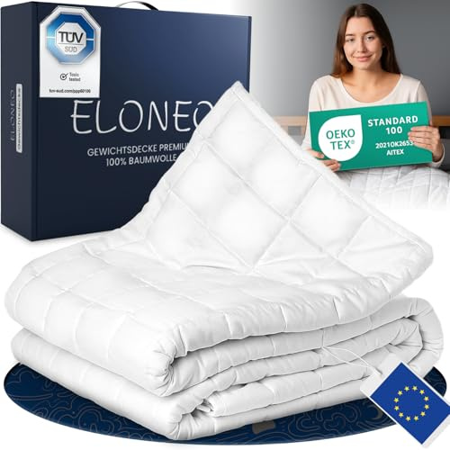 ELONEO Manta con Peso 200x200 cm con 11 kg, certificada por TÜV y Oeko-Tex, Manta Pesada para Dormir de 100% algodón