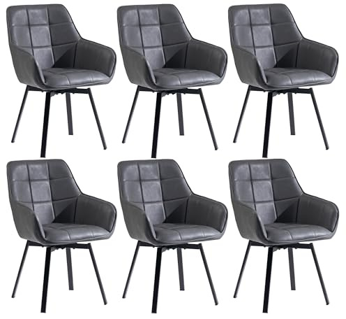 CLIPOP Esszimmerstühle drehbar 6er Set Armlehnenstuhl Polsterstuhl drehbarer Stühle Esszimmer aus Kunstleder Küchenstuhl Drehstuhl für Wohnzimmer Esszimmer (6er Set, Kunstleder Grau)