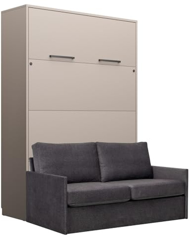 QMM Schrankbett Wandbett vertikal GN 140x200 Congo mit LED und Sofa (Dunkelgrau - Emma 16)