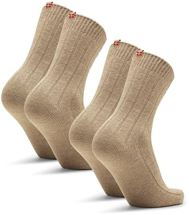 DANISH ENDURANCE Alpackaullstrumpor, Mysiga för Vinterbruk, Termostrumpor i Alpacka, för Herr & Dam, 2-pack Beige Melange 39-42