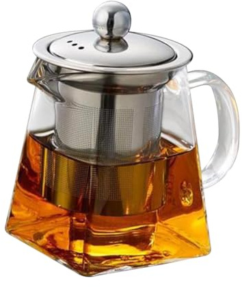 SMASOLO Tetera de Vidrio Resistente al Calor con Filtro de Acero Inoxidable para Infusiones y Café Jarra Transparente para Té Aromático y Uso Doméstico