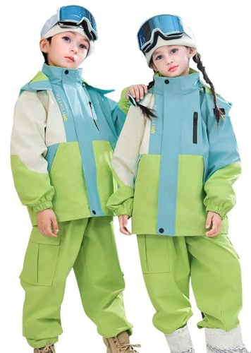 2026 Giacca impermeabile per bambini tuta da sci in pile giacca pantaloni invernale snowboard invernale calda tuta da neve unisex set da tre pezzi, verde, 7-8 Anni