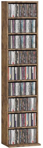 HOMCOM 260 CD/120 DVD Storage Unit, Blu-ray Media Storage Shelf with 9 Compartments and 6 Adjustable Shelves, CD Tower for Living Room, Bedroom, Office, Rustic Brown