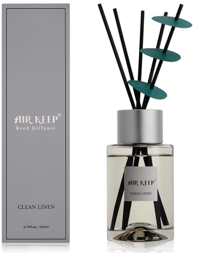 Airkeep Ambientador 200 ml con Varillas aromáticas – Clean Linen Fragancia de Larga duración, decoración Elegante para Dormitorio, baño y Oficina
