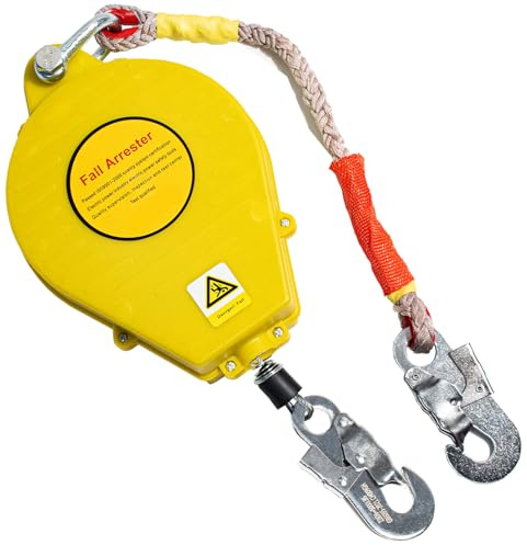 VFDZ Höhensicherungsgerät 3m/5m/7m/10m/15m/20m, 150kg(Gelb,5m) | Einziehbar Absturzsicherung Dachdecker, Grün/Gelb Auffanggurt Absturzsicherung mit Selbstsicherndem Haken für Höhenarbeiten