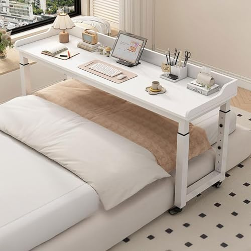 Nachttisch Aus Massivholz Mit Rollen, Verstellbarer, Kippbarer Betttisch Qualität, Mobiler Esstisch, Computertisch, Mobiler Stehtisch Für Heimgebrauch(White,180cm/70.8in)