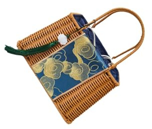 WUUISDNX Vintage Handvävd Rottingväska Lättviktig Halmväska Sommar Strand Resa Fest Picknick Förbättringar Picknickväska Tote Korgväska Lättviktig