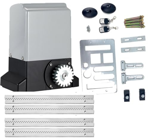 TABODD 550W/1200KG Electric Sliding Gate Opener, Automatic Infrared Sliding Gate Drive Rack Driven Driveway Garage Gate Kit with 2 Remote Controls Sensors and 4m Gear Racks for Home, Factory