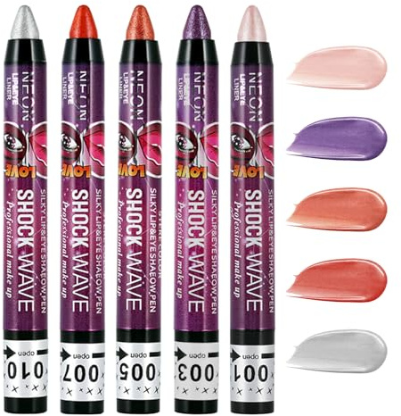 5 Farben Glitzer Lidschatten Stift, Eyeshadow Stick, Lidschatten Stick, Hochpigmentierter Lidschatten und Lippenstift 2 in 1, Wasserdicht und Langlebig, Kreiere ein Strahlendes Augen
