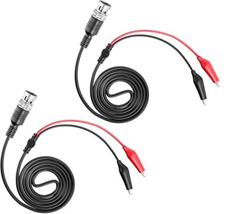 ZYWUOY BNC Leads, 120cm 50 Ohm Coaxial Cable with Dual Clips, 2 PCS Oscilloscope Probes for Red Black Testing