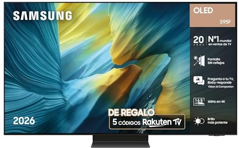 Samsung TV 77 Pulgadas OLED S95F 4K Smart TV con Vision AI, Pantalla SIN Reflejos y Paquete de contenidos Rakuten [Clase de eficiencia energética F]