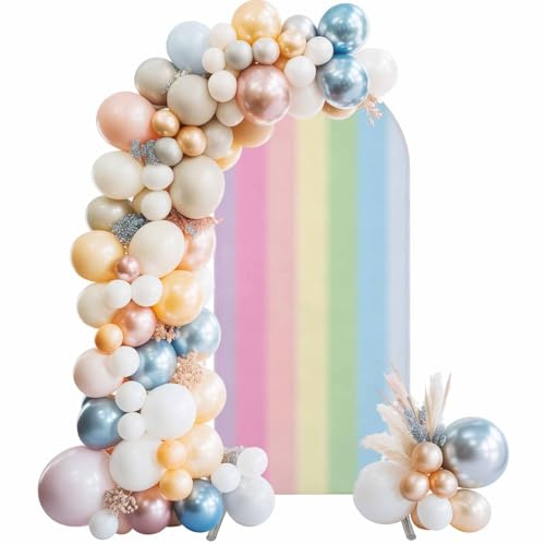 Rainbow Stripes Wedding Arch Cover,Stretchy Spandex Arch Backdrop Stand Covers 6.6 FT,Modern Colorful Cream Striped Aesthetics Round Top Arched Backdrop Cover for Birthday Party Ceremony Baby Shower