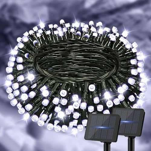 2 Stück 6M 60 LED Solar Lichterkette Außen mit Timer für Garten, Kaltweiß | 8 Modi Weihnachten Lichterkette, IP65 Wasserdicht Solarlichterkette Aussen für Garten Balkon Baum Terrasse Weihnachten Hof