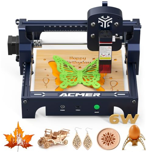 Acmer Macchina per incisione laser T1, 6 W, mini incisora laser portatile | Taglierina laser ad alta precisione, 0,01 mm, area di lavoro 130 x 130 mm, taglierina laser per legno, pelle, vetro, metallo