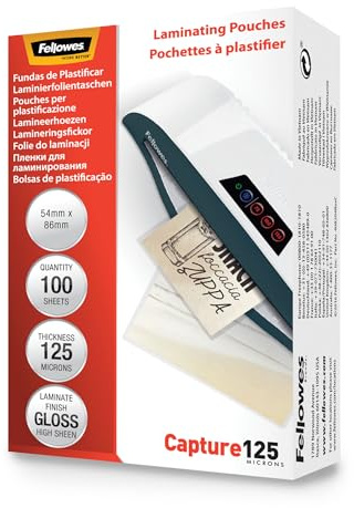 Fellowes Laminierfolien Format 54 x 86 mm, 125 Mikron (2 x 125 mic), glänzend, 100 Stück