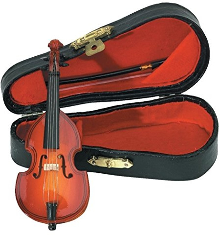 GEWA instrumento en miniatura - Contrabajo de madera con arco – longitud aprox. 11 cm – instrumento decorativo – regalo para músicos y coleccionistas
