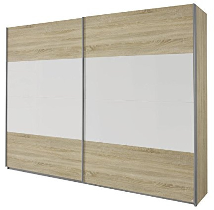 Rauch Möbel QUADRA, Schwebetürenschrank, Eiche Sonoma/Weiß, Breite 136 cm | Kleiderschrank mit Schwebetüren, Schiebetüren, 2-türig, für Schlafzimmer, Kinderzimmer, Jugendzimmer, Garderobe