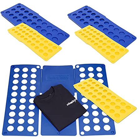 Relaxdays 6X Faltbrett Wäsche, Wäschefalter, Hemdenfalter, Falthilfe, Faltsystem, klein, groß, platzsparend, A4, A5, blau, gelb