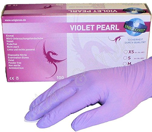 1 Spenderbox = 100 Stk. Nitril-Handschuhe ++VIOLET-PEARL LATEXFREI++ Größe: S Farbe für den Studioalltag!