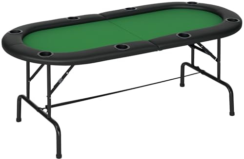 HOMCOM Poker Table 1.85m Folding Top for 8 Players Casino with Chip Trays Drink Holders