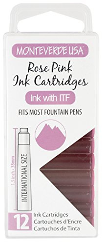 Monteverde USA International Standard Ink Cartridges - Rose Pink - Soft and Feminine Writing Ink, Compatible with Most Fountain Pens, 12-Pack Box