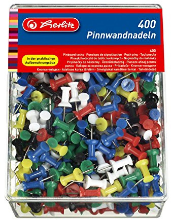 Herlitz 8859142 Pinnwandnadel bzw. Organisationsnadel, 23mm, farbig sortiert, in der 400er Transparentbox (2er Pack)