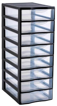 Sundis Orgamix, cassettiera plastica, 8 cassetti A4 Trasparenti, Altezza 65 cm, Ideale per l'archiviazione in Ufficio, lezioni, Documenti, Materiale di consumo