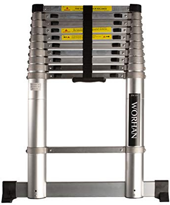 WORHAN® 3.2M TELESKOPLEITER MIT ALUMINIUMRINGEN ALULEITER ANLEGELEITER ALU TELESKOP Leiter MULTIFUNKTIONS Leiter MIT STABILISIERUNG 1AK3.2