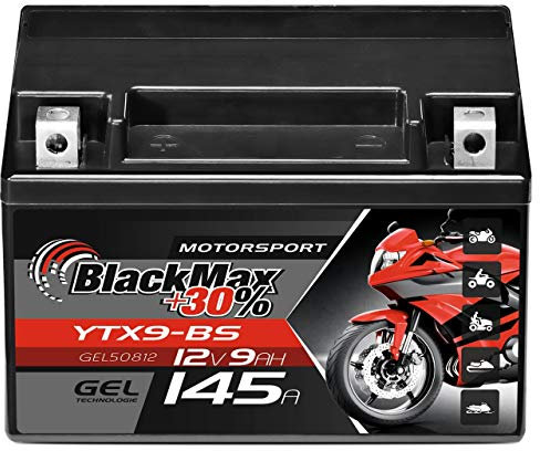 BlackMax YTX9-BS GEL Motorradbatterie 12V 9Ah CTX9-BS Batterie GTX9-BS ETX9-BS