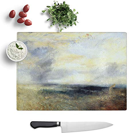 Kitchen Chopping Board Glass - J.M.W. Turner (Joseph Mallord William Turner) Margate from The Sea - Textured Worktop Saver Cutting Board - Heat Resistant, Shatterproof and Hygenic - 28.5 x 20 cm