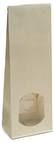 500x Graspapierbeutel 250g mit Sichtfenster - Größe 8 x 5 x 24,3 cm - Blockbodenbeutel Papiertüten Bodenbeutel Geschenktüte Papierbeutel Tütchen Biofolie Papierbeutel Graspapier
