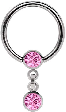 Titan Piercing Ring in mit Kette und 4 mm Stein-Kugeln