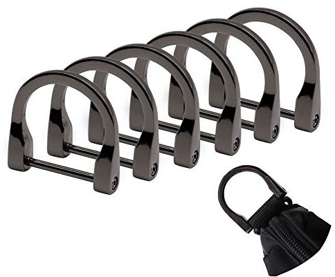 GKONGU 6 Packung D-Ringe, U-Form Schnallen mit abnehmbaren Verschlussschraube Schäkel Hufeisen D Ring für DIY Leder Handwerk Geldbörse Schlüsselanhänger Zubehör—Schwarz