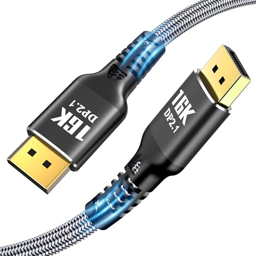 CABLEDECONN 16K Câble 1.5M DisplayPort 2.0 DP 1.4 Ultra HD 16K 10K 8K 4K HBR3 16K(15360x8640)@60Hz 10K/8K@60Hz 4K@165Hz Haute Vitesse 80 Gbps HDCP 3D fin et flexible DP vers DP