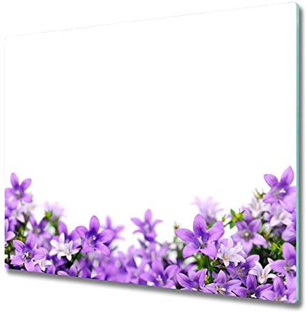 Tagliere in Vetro Temperato 60x52 cm Resistente al Calore Facile da Pulire da Cucina con Stampe con Piedini Antiscivolo Antigraffio Durevole e Igienico Rettangolare - Campanelle viola