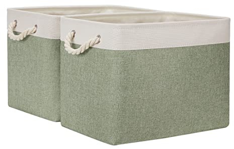 Temary Aufbewahrungskörbe aus Stoff, Aufbewahrungskörbe für Regale, 2 Stück, dekorative Aufbewahrungsboxen, Büchern (weiß und grün, 40x30x30x30x30 cm)