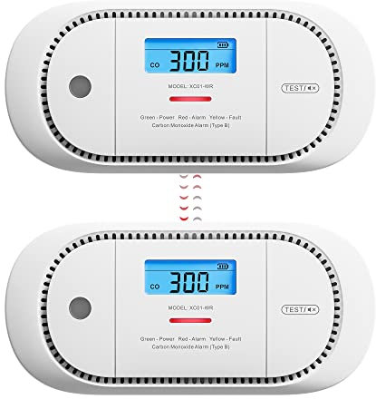 X-Sense Funkvernetzter CO Melder mit austauschbarer Batterie, Kohlenmonoxid Melder, LCD-Display und Spitzenwertspeicher, gemäß der Norm EN 50291, XC01-WR, 2 Stück